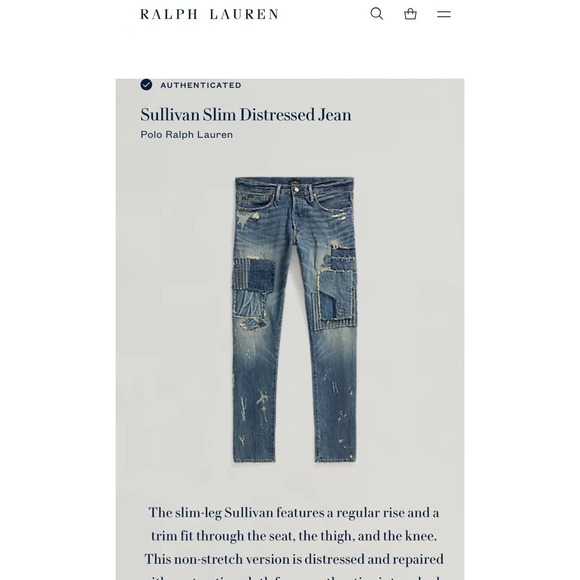 Polo Ralph Lauren Sullivan Slim Distressed Patchwork Jeans 34x34 NWT - Picture 4 of 10